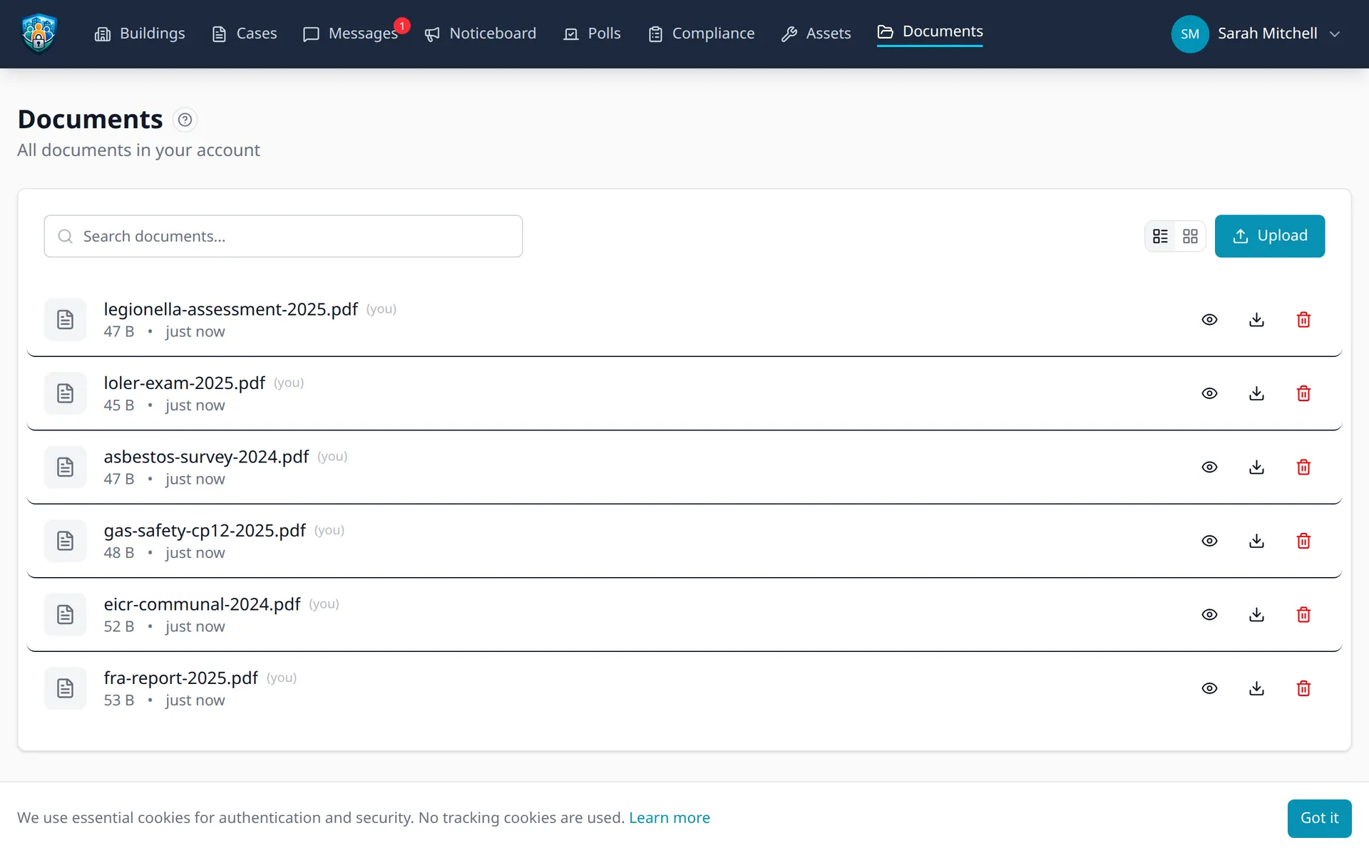 Document library with certificates and reports