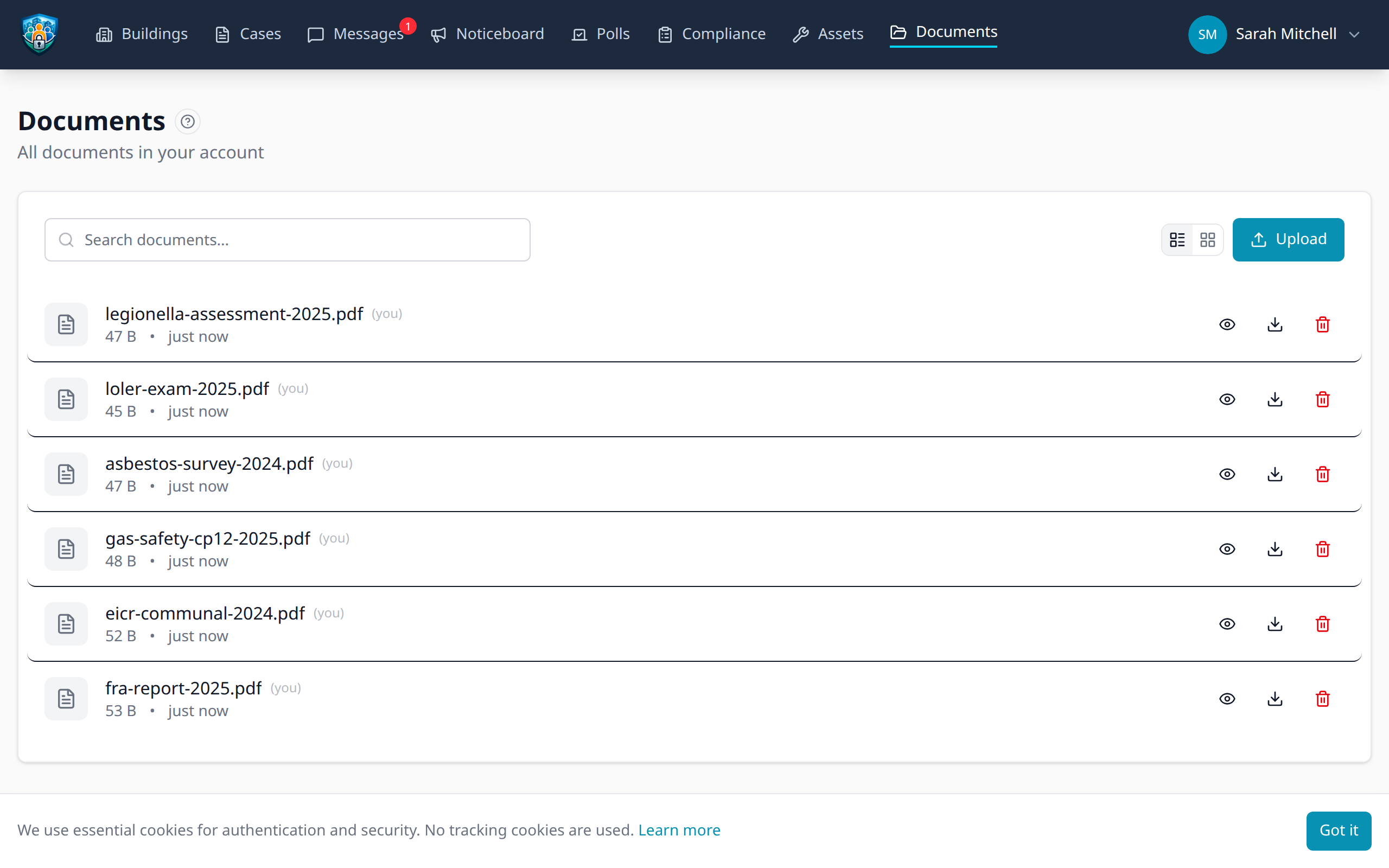 Document library with certificates and reports